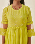 Lime Green Bandhani Frill Dress