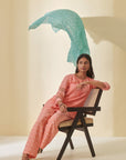 Peach Bandhani Organza Sleeve Co-ord Set