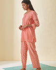 Peach Bandhani Organza Sleeve Co-ord Set