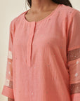 Peach Bandhani Organza Sleeve Co-ord Set
