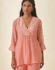 Peach Bandhani V-neck Shirt