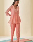 Peach Bandhani V-neck Shirt