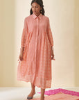 Peach Bandhani Straight Gathered Dress