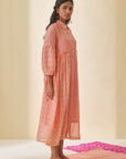 Peach Bandhani Straight Gathered Dress