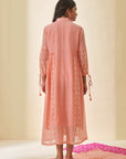 Peach Bandhani Straight Gathered Dress