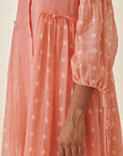 Peach Bandhani Straight Gathered Dress