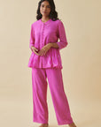 Pink Bandhani Side Gathered Shirt