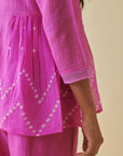 Pink Bandhani Side Gathered Shirt