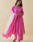 Pink Bandhani Straight Suit Set