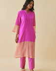 Pink Bandhani Color Block Kurta