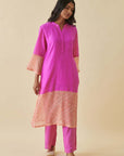 Pink Bandhani Color Block Suit Set