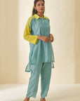 Teal Bandhani Scallop Co-ord Set