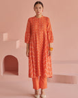 Orange Bandhej Smock Kurta Set