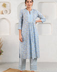 Blue Gathered Suit Set