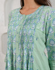 Green Embroidered Pleated Kurta