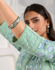 Green Embroidered Pleated Kurta