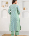 Green Embroidered Pleated Kurta