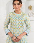 Blue Pintucked Yoke Kurta