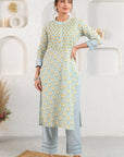Blue Pintucked Yoke Kurta