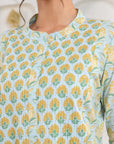 Blue Pintucked Yoke Kurta