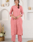 Peach Pintucked Dobby Kurta