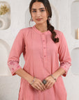 Peach Pintucked Dobby Kurta