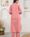 Peach Pintucked Dobby Kurta