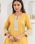 Yellow Embroidered Dobby Kurta