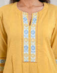 Yellow Embroidered Dobby Kurta