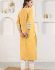 Yellow Embroidered Dobby Kurta