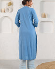 Blue Pleated Dobby Kurta