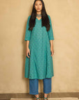 Blue Panelled Kurta Set