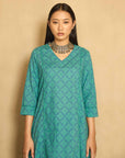Blue Panelled Kurta Set
