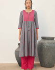 Red Green Gathered Kurta Set