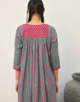 Red Green Gathered Kurta Set