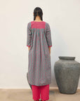 Red Green Gathered Kurta Set