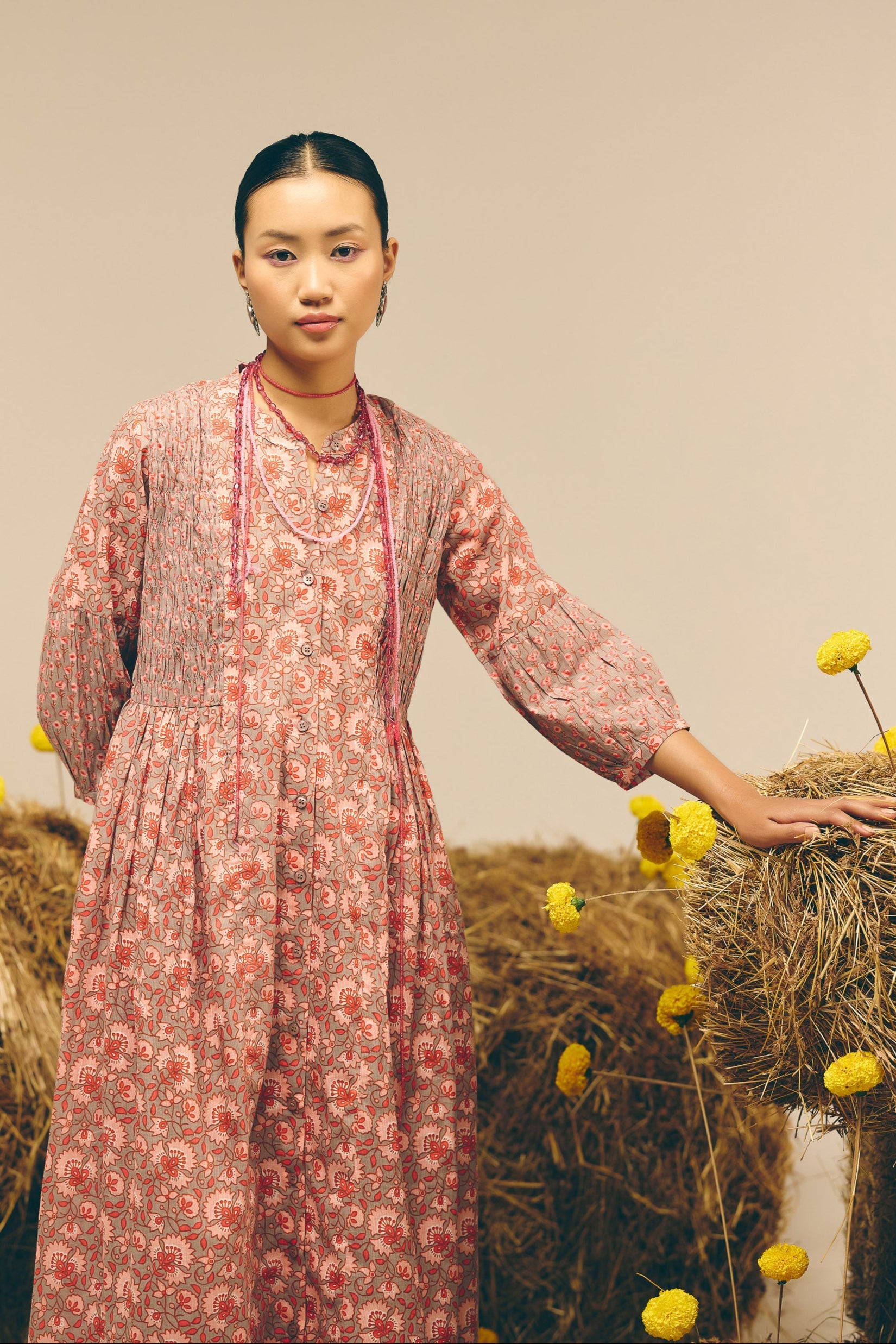 Grey Smock Kurta Set