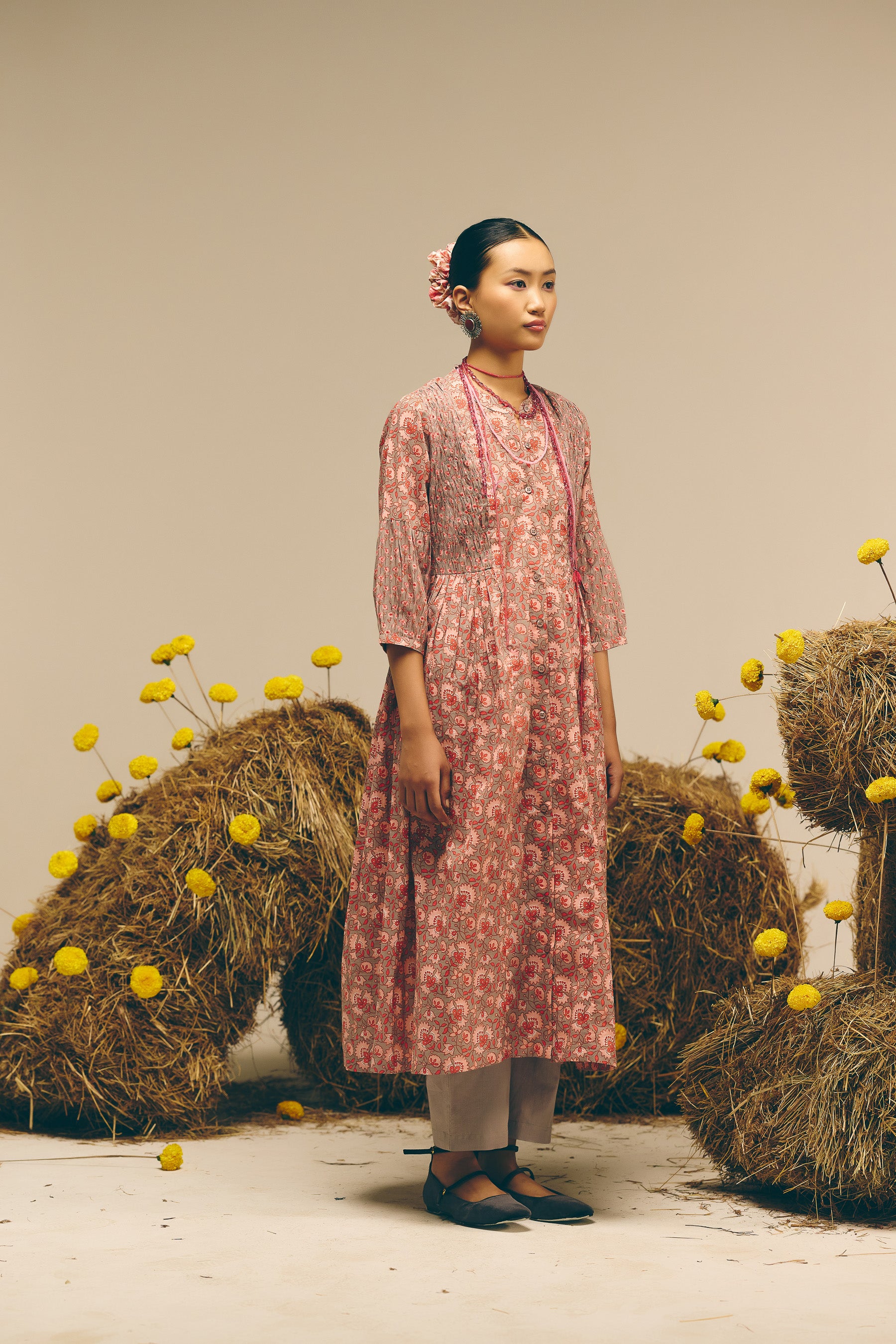 Grey Smock Kurta Set