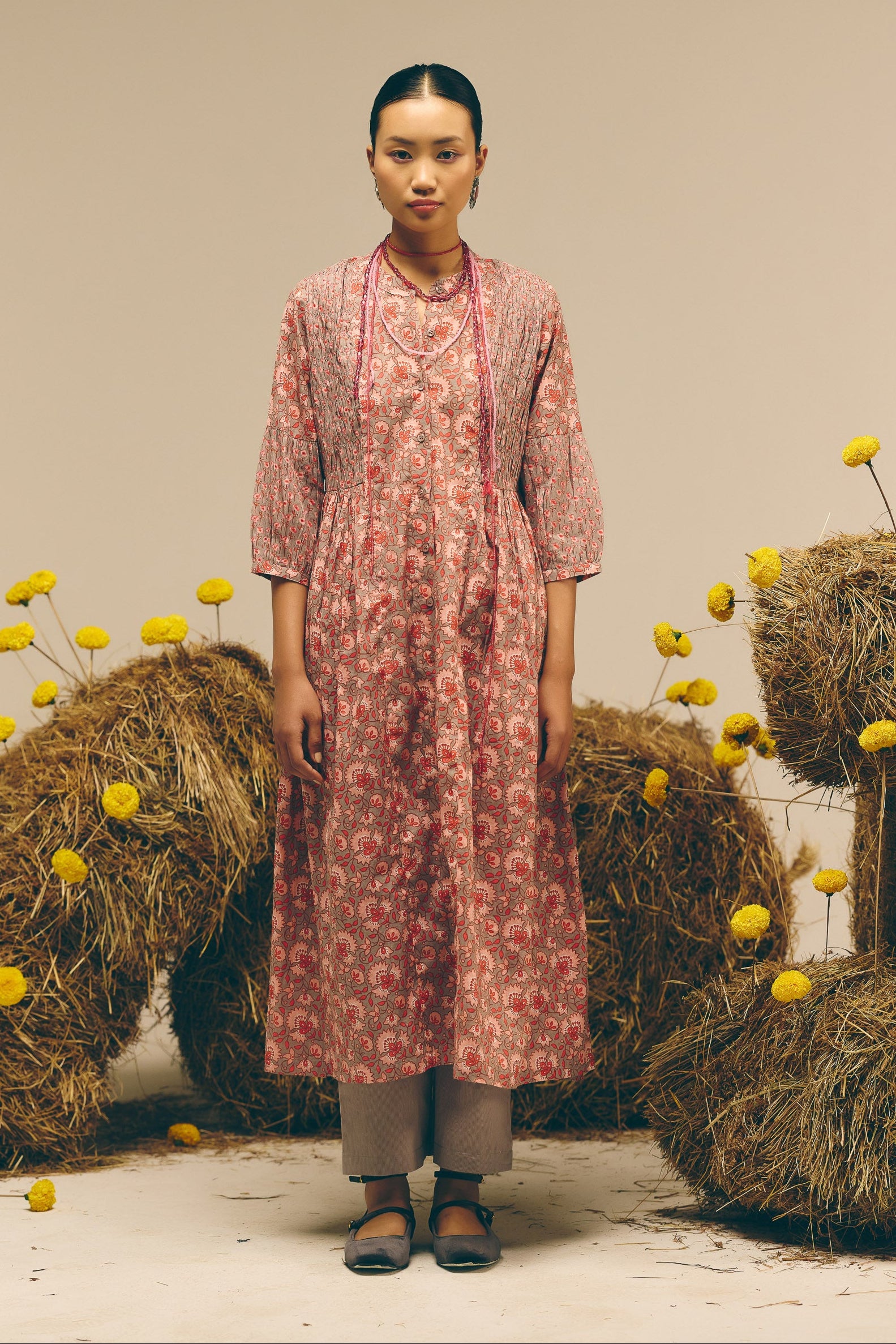 Grey Smock Kurta Set