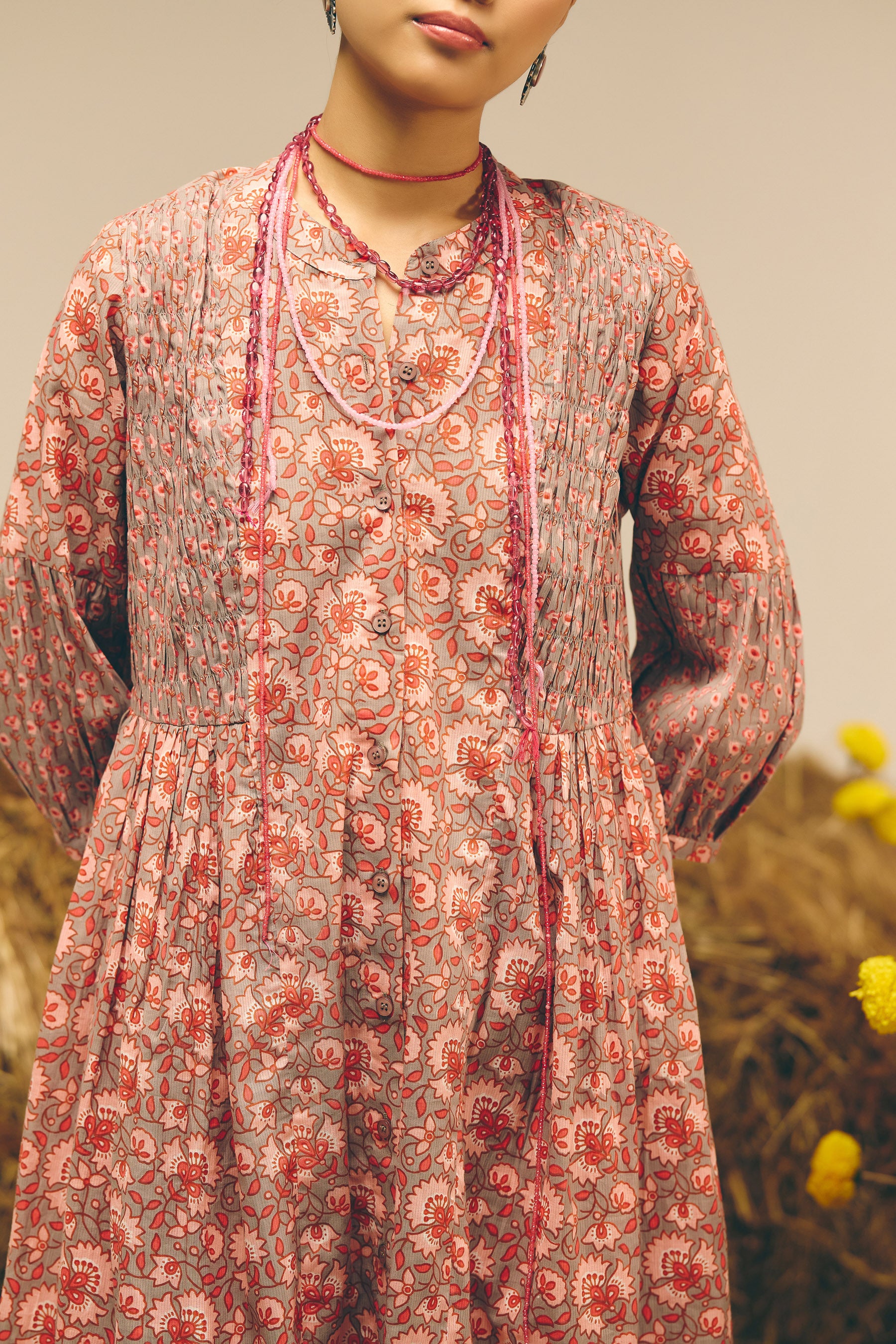 Grey Smock Kurta Set