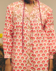 White Pink Gathered Kurta