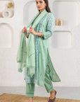 Green Embroidered Pleated Suit Set