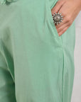 Green Embroidered Pleated Suit Set