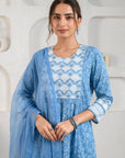 Blue Scallop Flower Suit Set