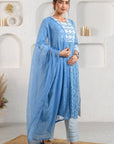 Blue Scallop Flower Suit Set
