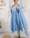 Blue Scallop Flower Suit Set