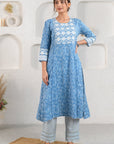 Blue Scallop Flower Suit Set