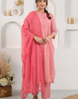 Peach Pintucked Dobby Suit Set With Slip