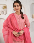 Peach Pintucked Dobby Suit Set With Slip