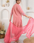 Peach Pintucked Dobby Suit Set With Slip